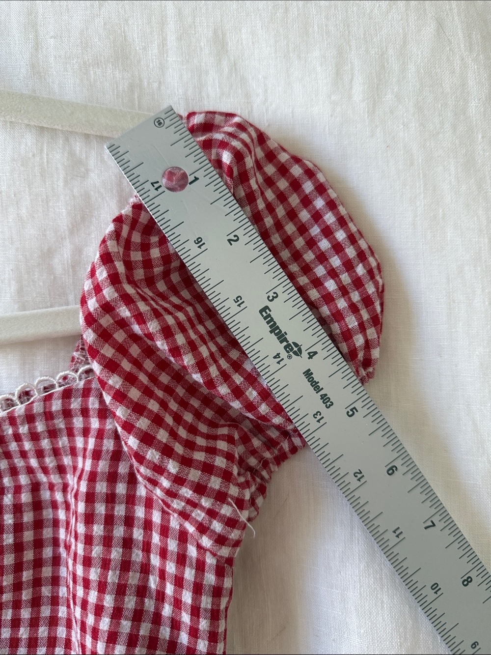 Red & White Gingham Puff Sleeve Babydoll Top | Cottagecore Country Western Small - Picture 7 of 7